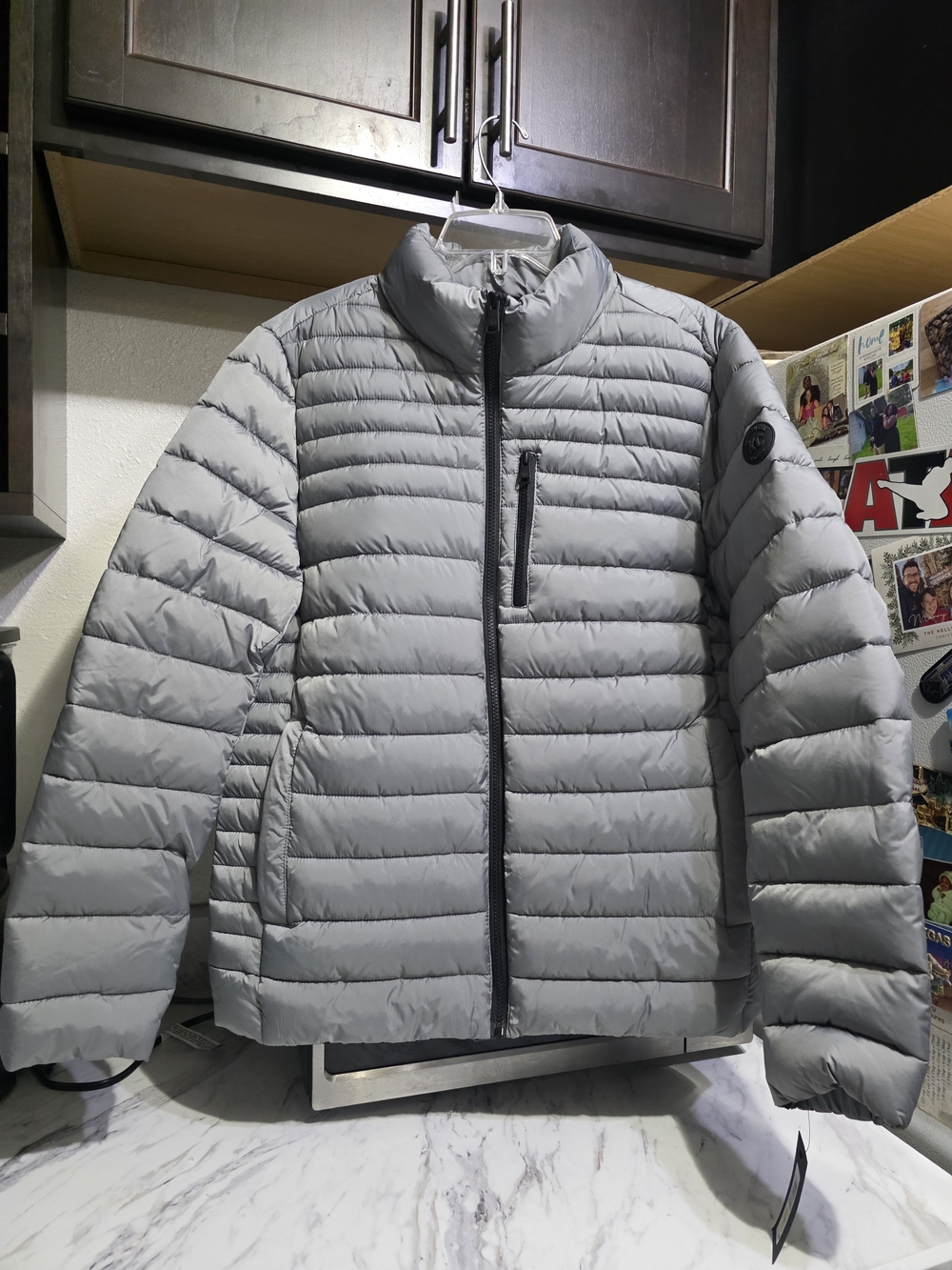 Kenneth Cole Men's Light Gray Quilted Puffer Jacket Men Medium